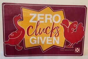 Purina Zero Clucks Given Metal Tin Chicken Farm Feed Greatness Sign 12x8